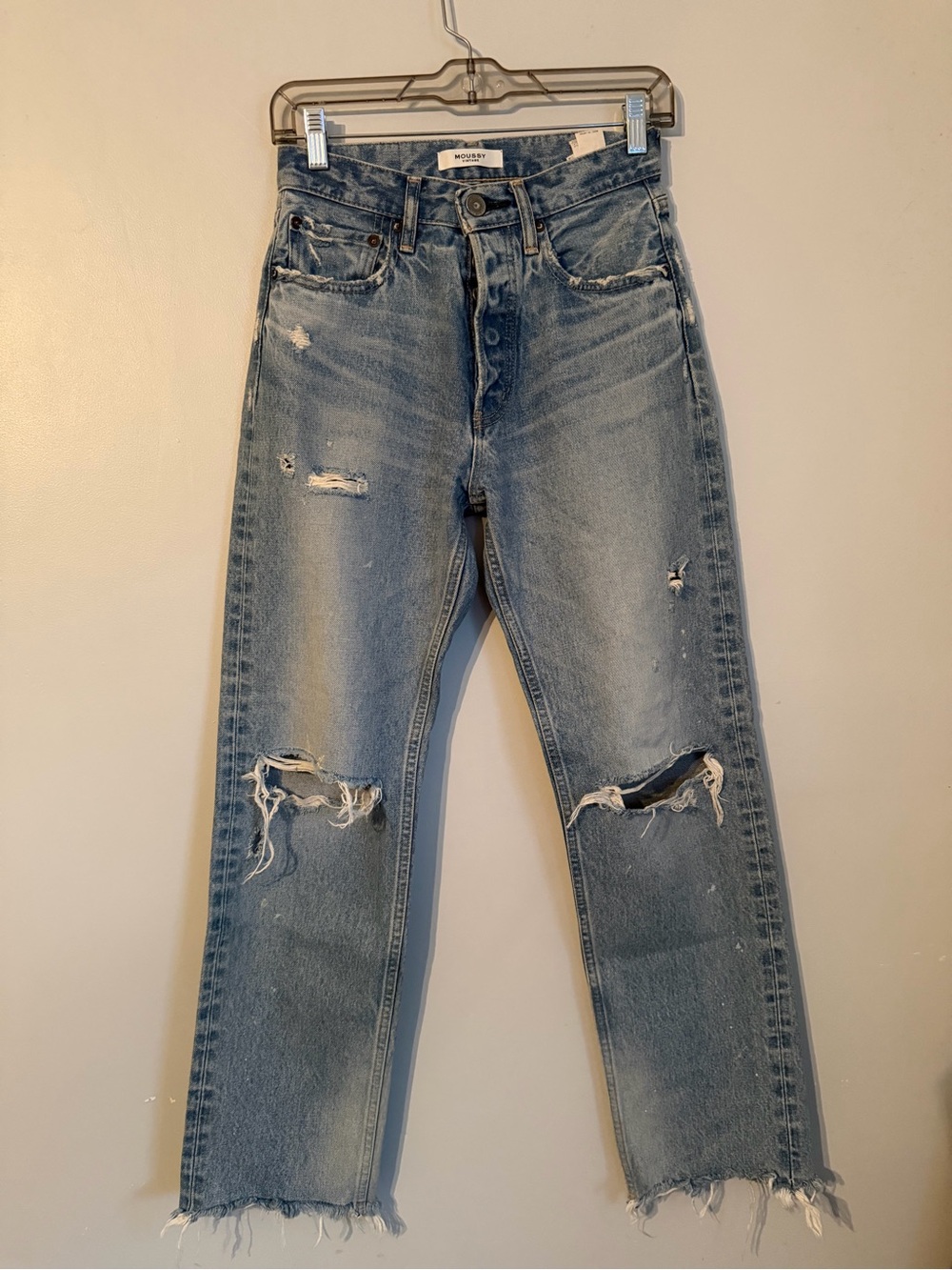 Moussy Howa Distressed Light Blue Straight-Leg Jeans Size 25